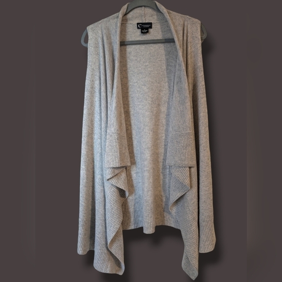 Bloomingdale's Grey 100% Cashmere Open Front Lapel Sleeveless Layering Cardigan - Picture 1 of 10